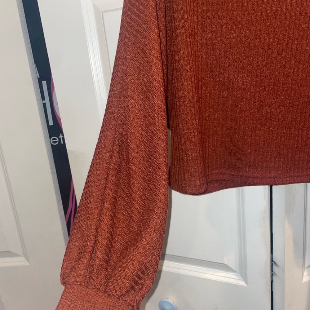 Rust Ribbed Long Sleeve Top - Picture 2 of 4